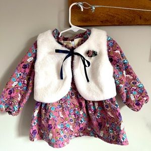 6-12 month girls long sleeve dress and vest.